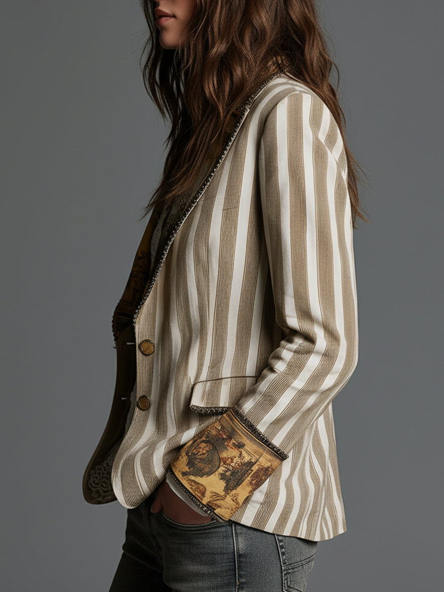 Susana | Chaqueta de Rayas con Cuello Estampado