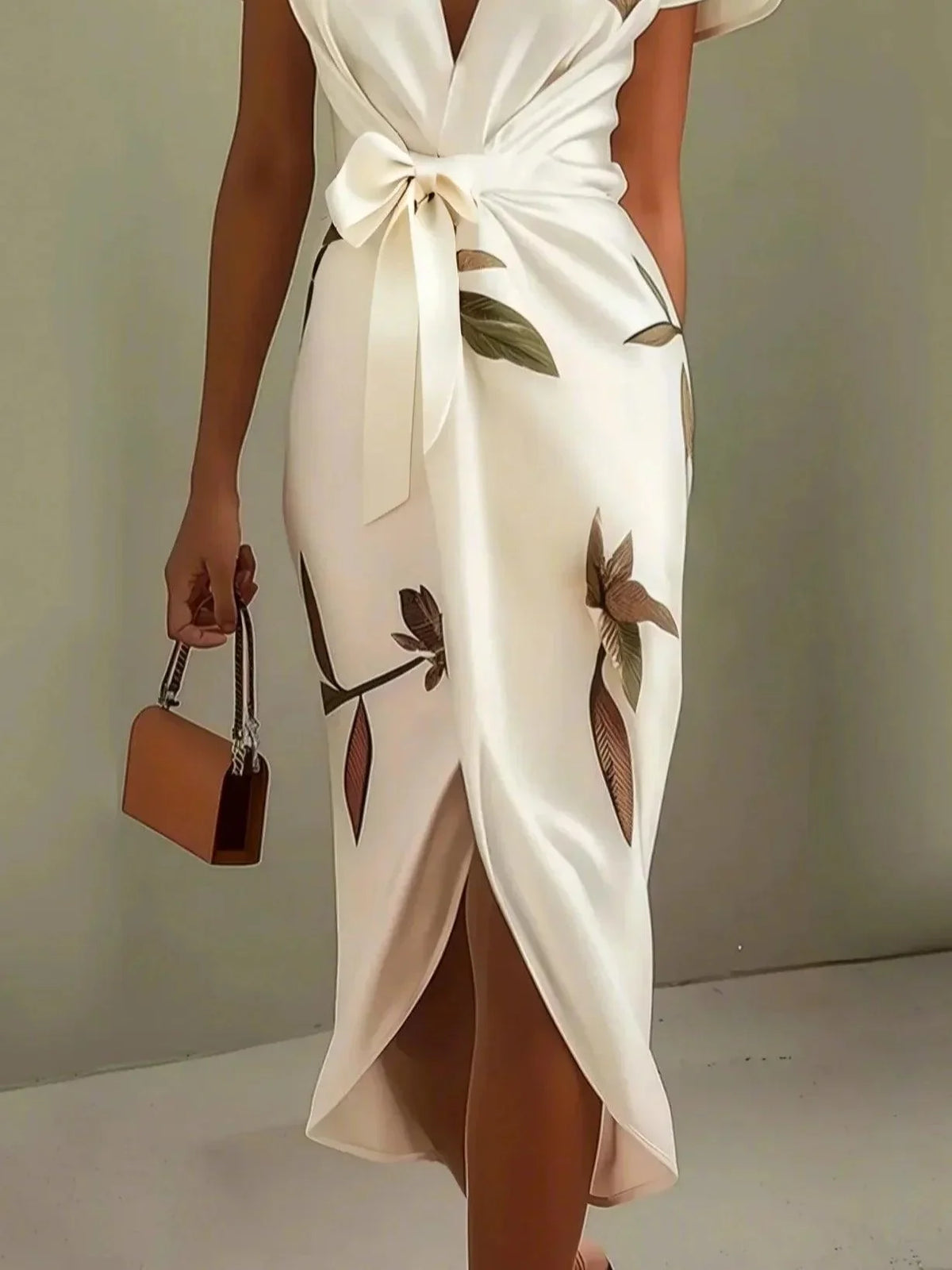 Justa | Vestido Midi Cruzado con Estampado de Hojas