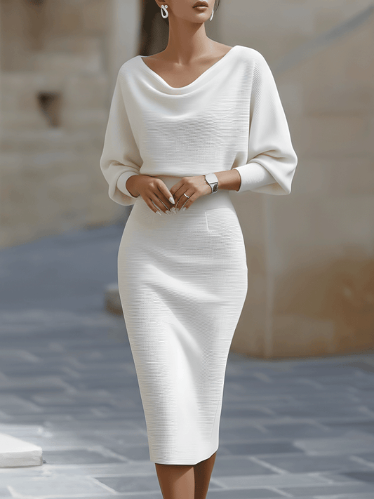 Nazaria | Vestido Midi Drapeado de Mangas Murciélago