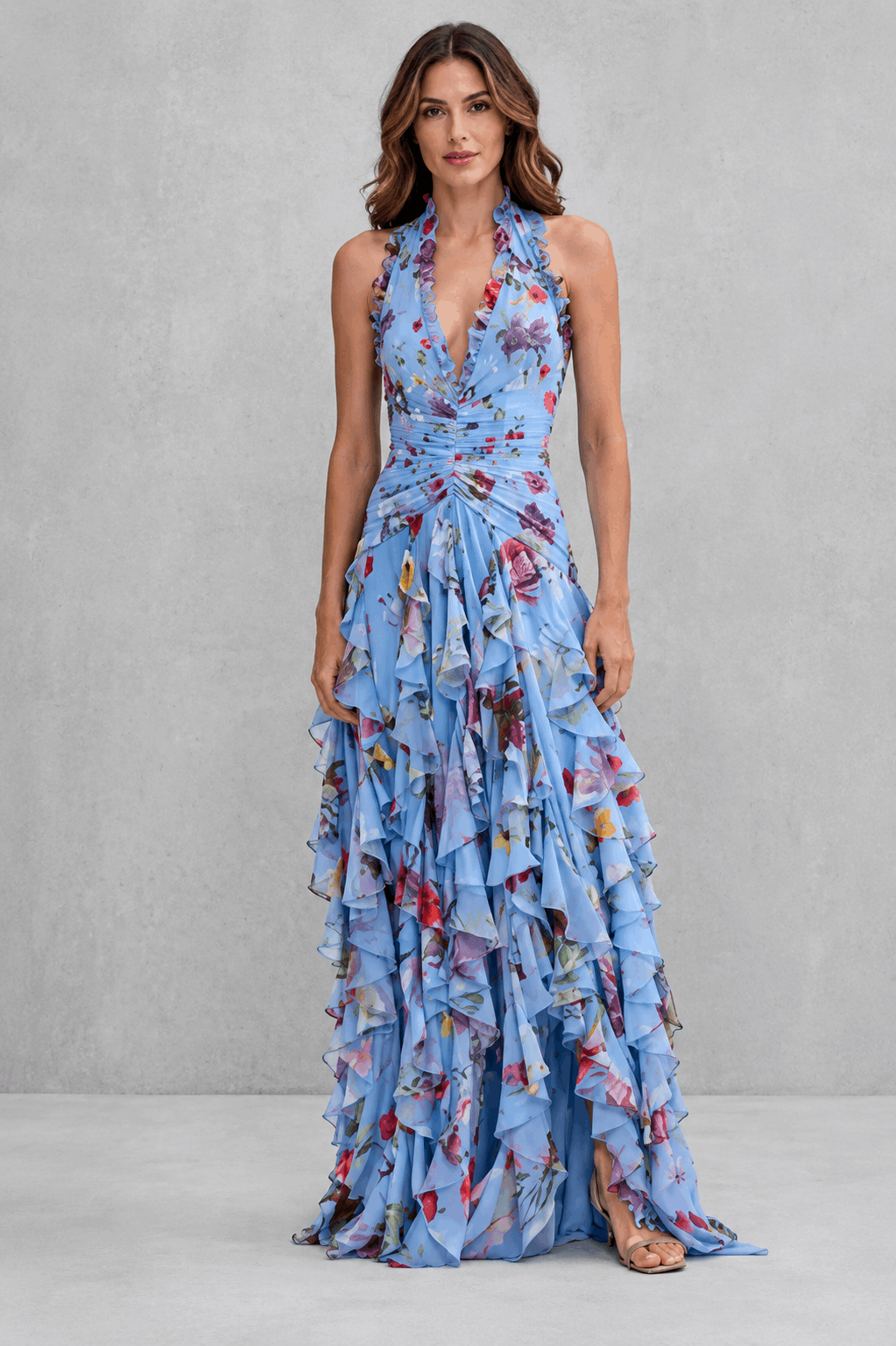 Cipriana | Vestido Largo Floral con Escote Anudado