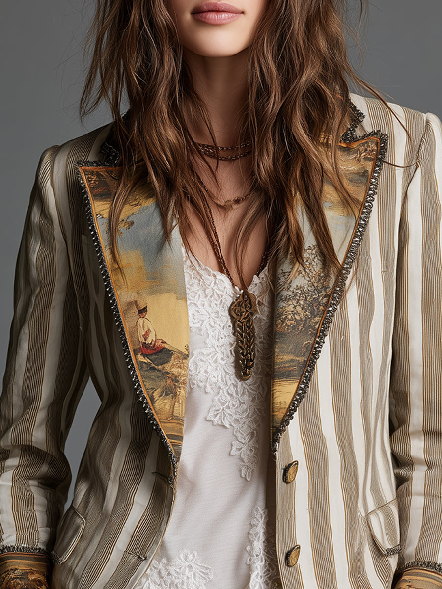 Susana | Chaqueta de Rayas con Cuello Estampado