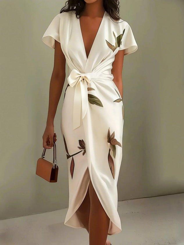 Justa | Vestido Midi Cruzado con Estampado de Hojas