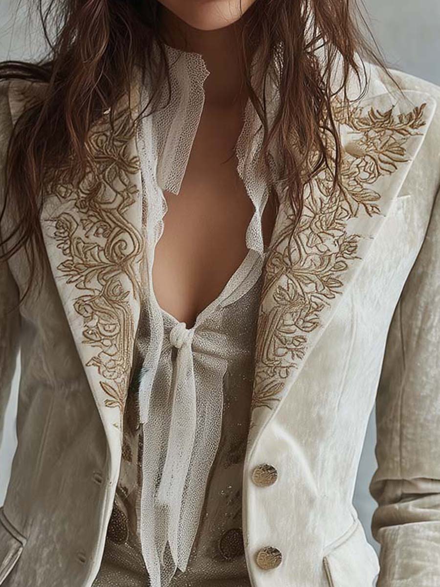Constanza | Chaqueta Marfil Bordada