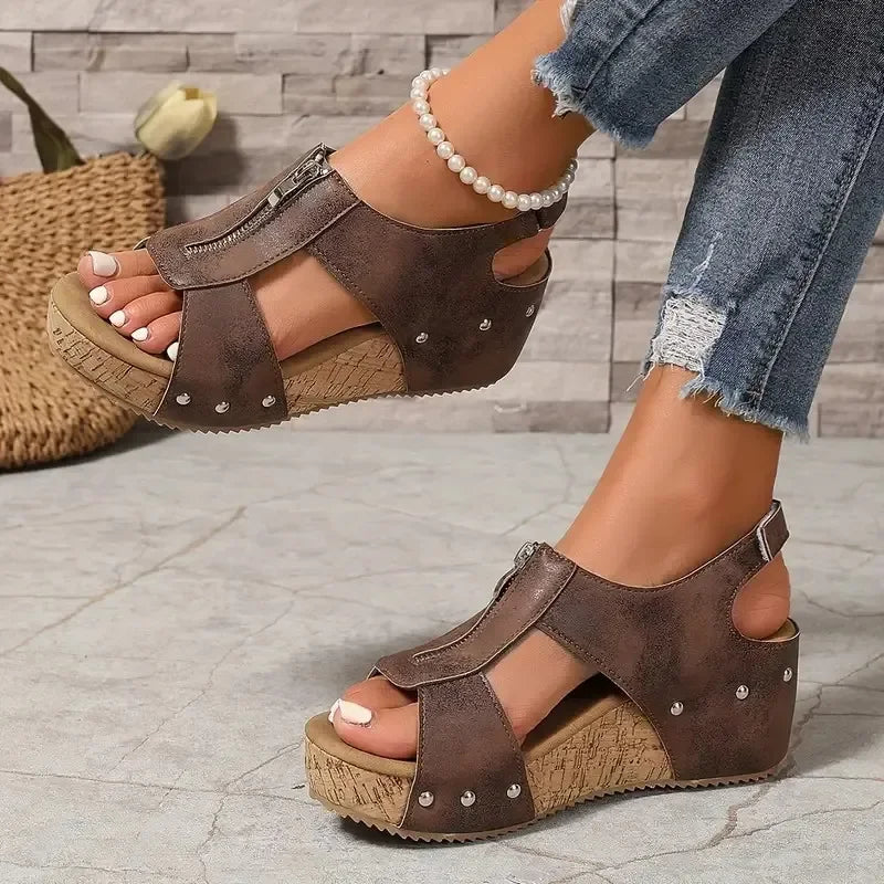 Frida | Sandalias de Cuña con Cremallera