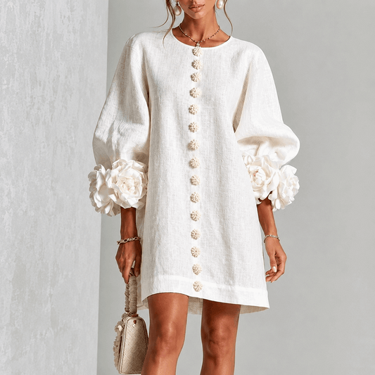 Etelvina | Minivestido Texturizado con Puños de Lazo