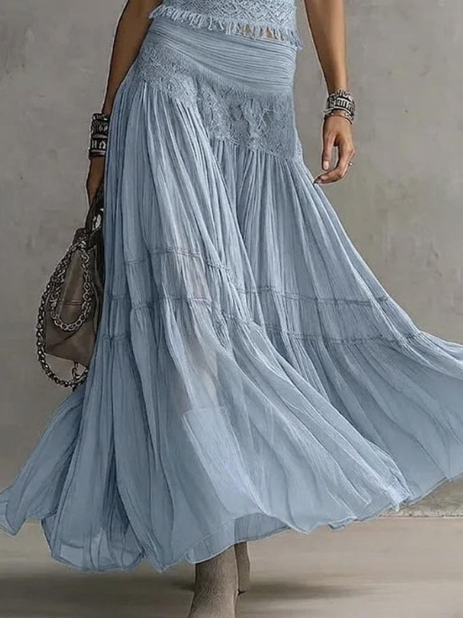 Zenobia | Conjunto de Top de Encaje y Falda Plisada Azul