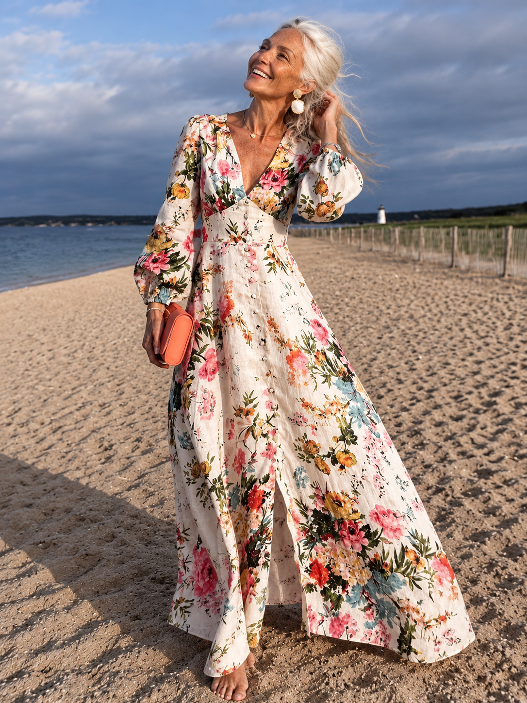 Saturnina | Vestido Largo Estampado Floral con Escote en V