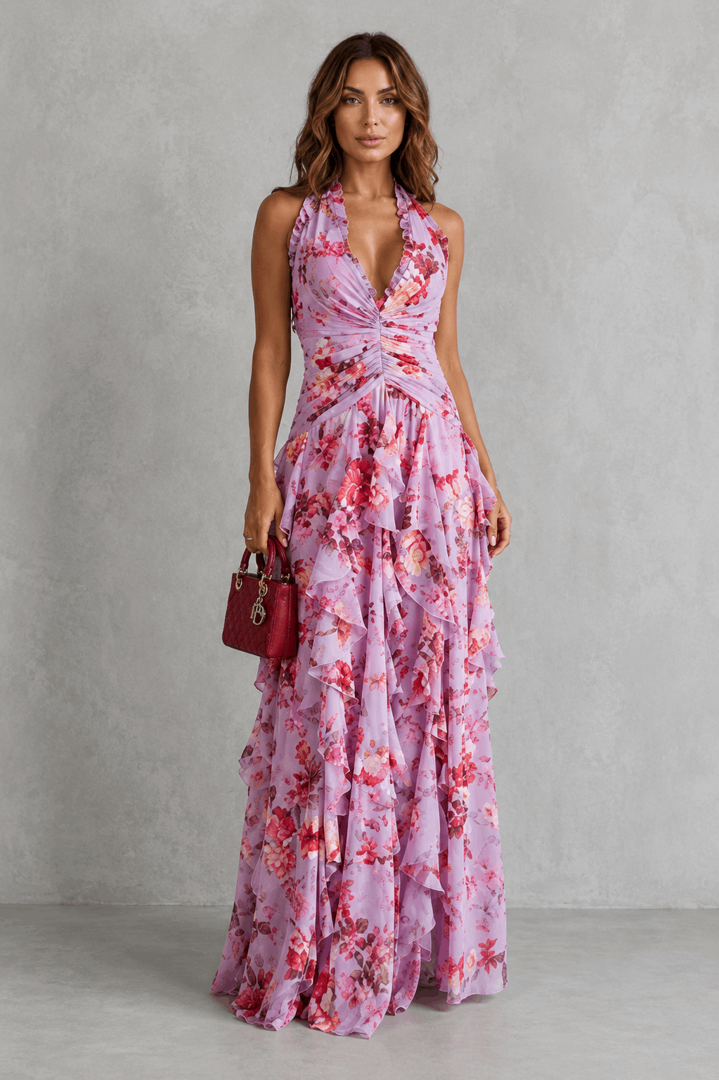 Cipriana | Vestido Largo Floral con Escote Anudado