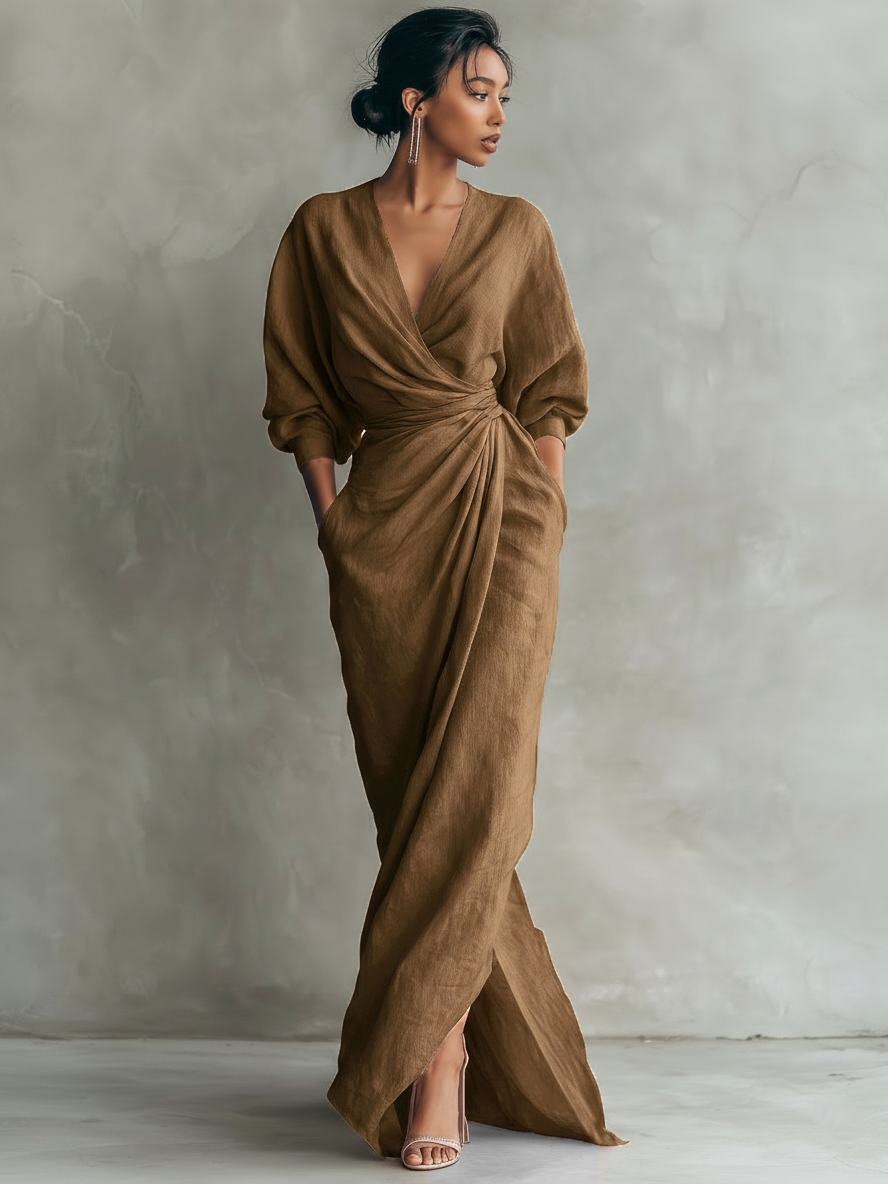 Aránzazu | Vestido Largo de Lino con Escote en V