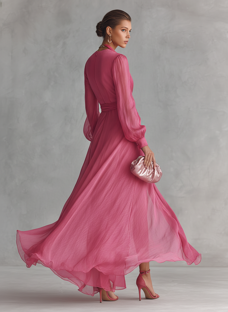 Azahara | Vestido Largo de Gasa con Perlas