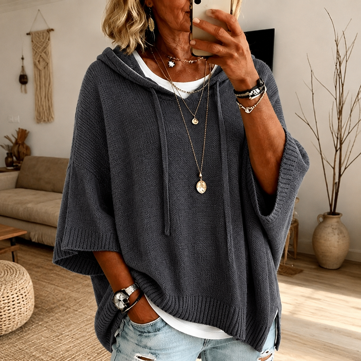 Jersey poncho antracita
