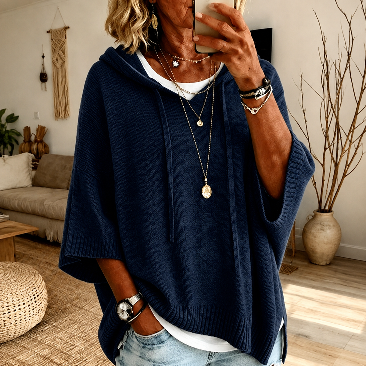 Jersey poncho azul marino