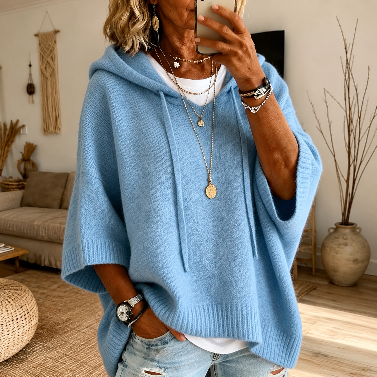 Jersey poncho azul cielo
