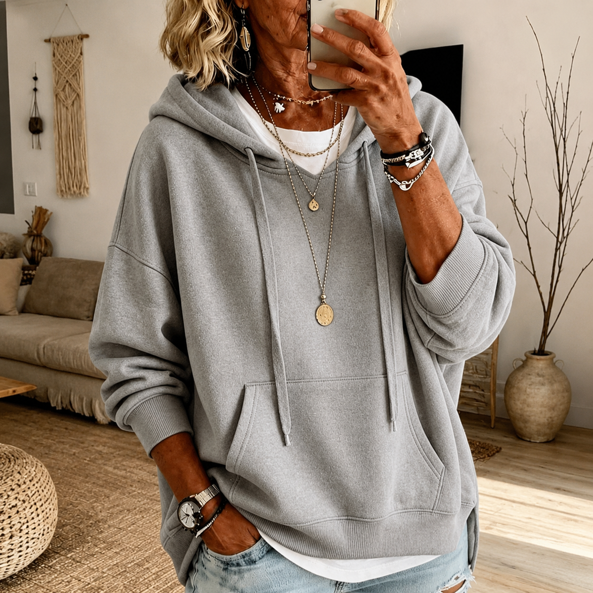 Sudadera con capucha gris claro