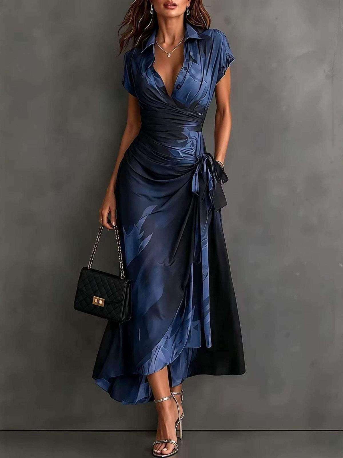 Romana | Vestido Cruzado con Lazo y Estampado Abstracto