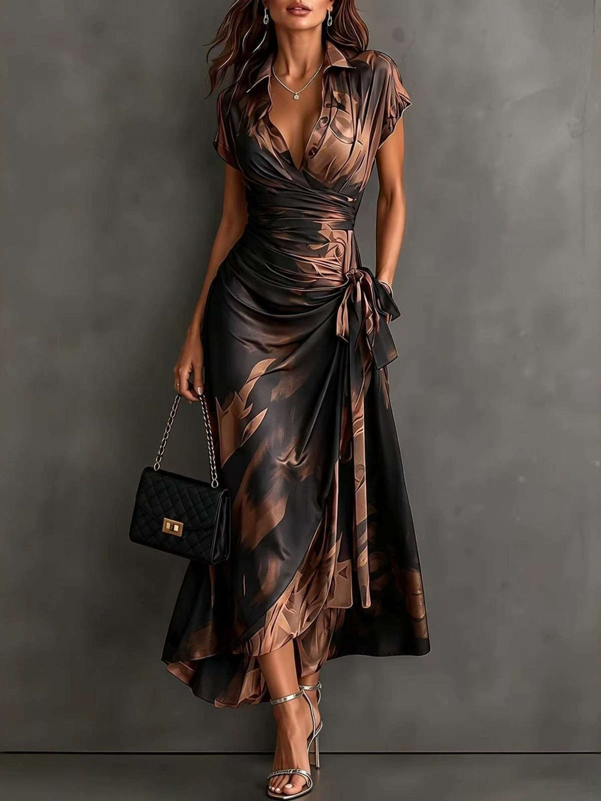 Romana | Vestido Cruzado con Lazo y Estampado Abstracto
