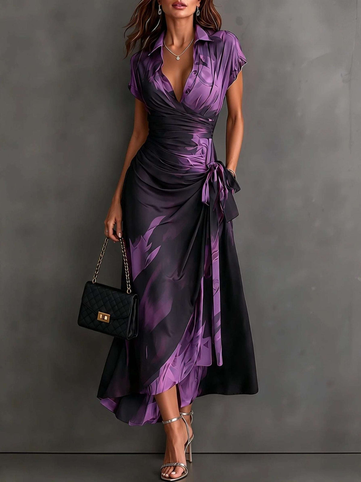 Romana | Vestido Cruzado con Lazo y Estampado Abstracto