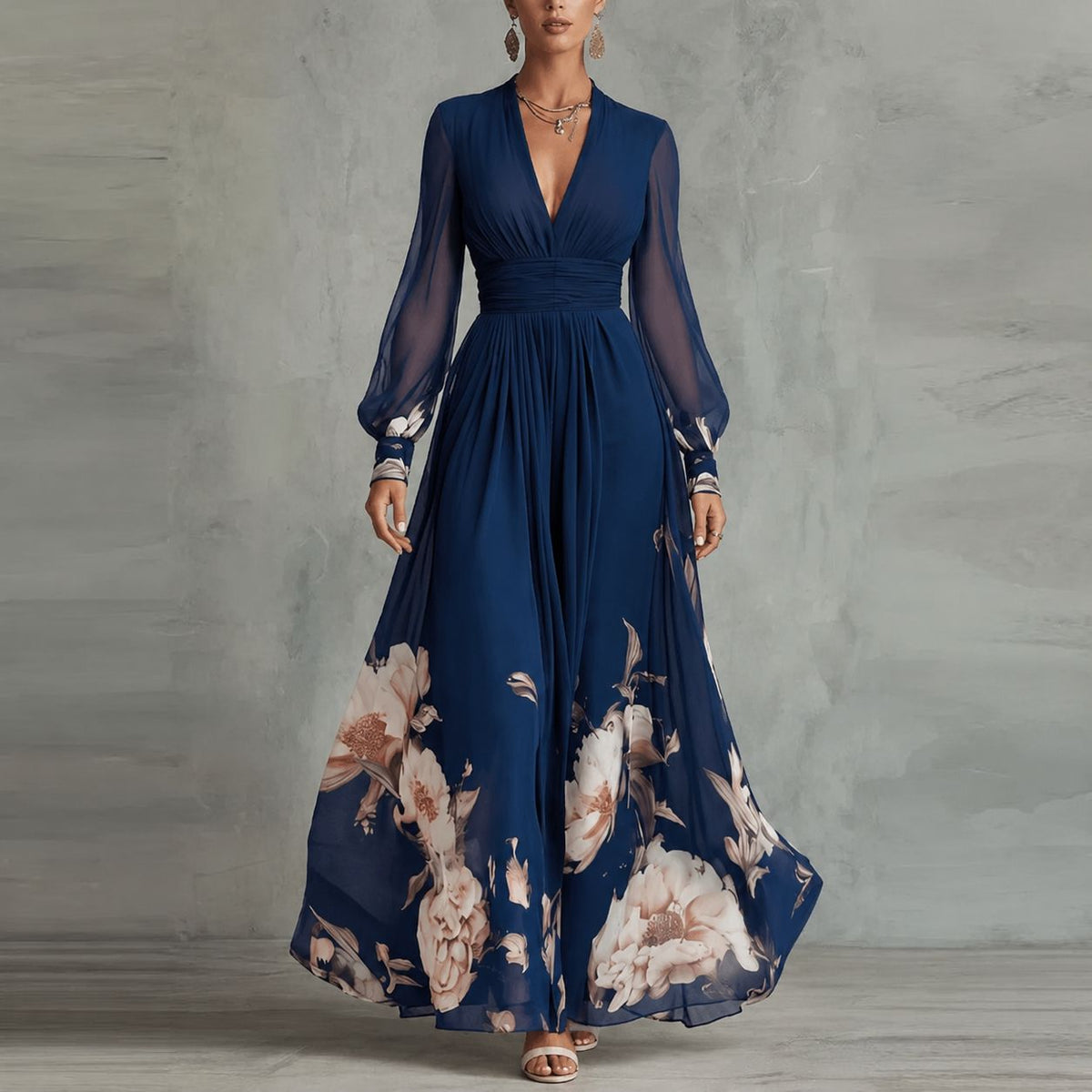 Luciana | Vestido Largo Floral con Escote en V