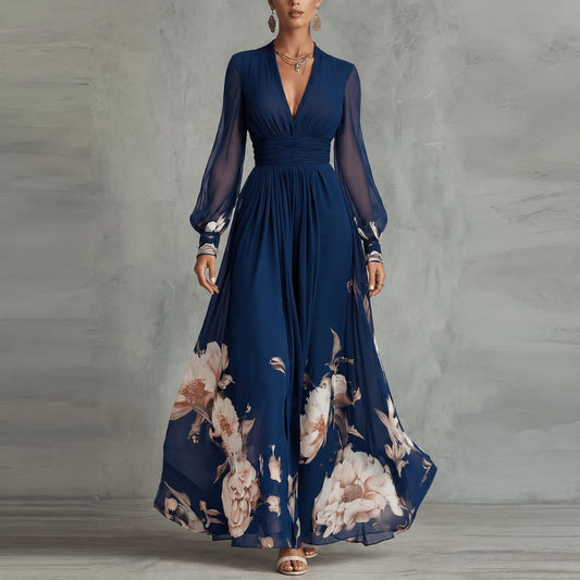 Luciana | Vestido Largo Floral con Escote en V