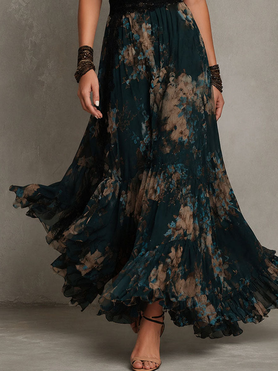 Florinda | Vestido Largo Floral con Encaje y Escote en V