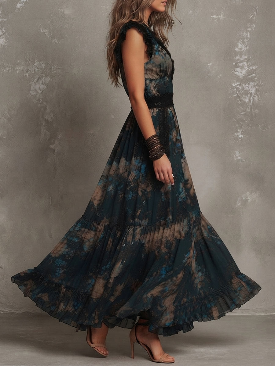 Florinda | Vestido Largo Floral con Encaje y Escote en V