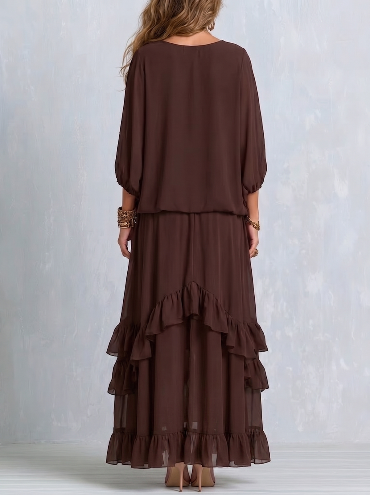 Manuela | Conjunto de Blusa de Gasa y Falda con Volantes