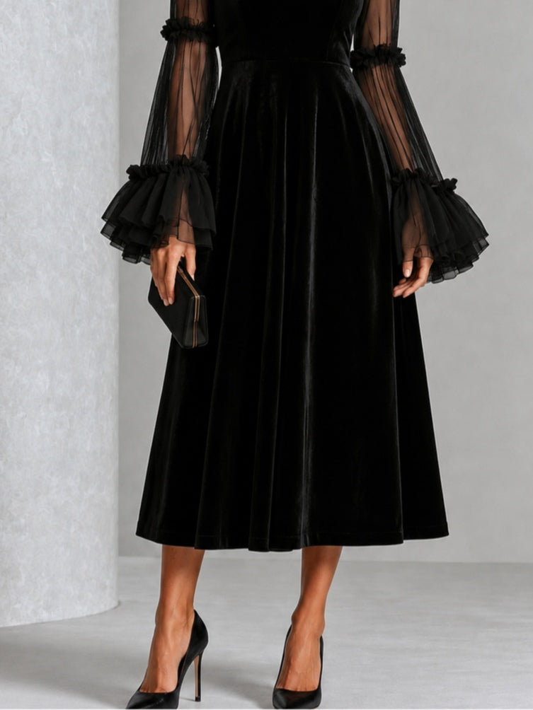 Estefanía | Vestido Midi de Terciopelo Plisado