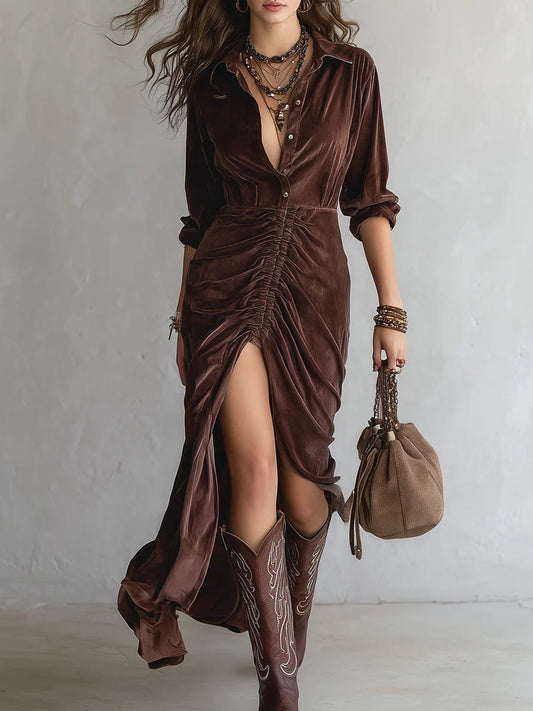 Cesárea | Vestido Midi Plisado de Terciopelo