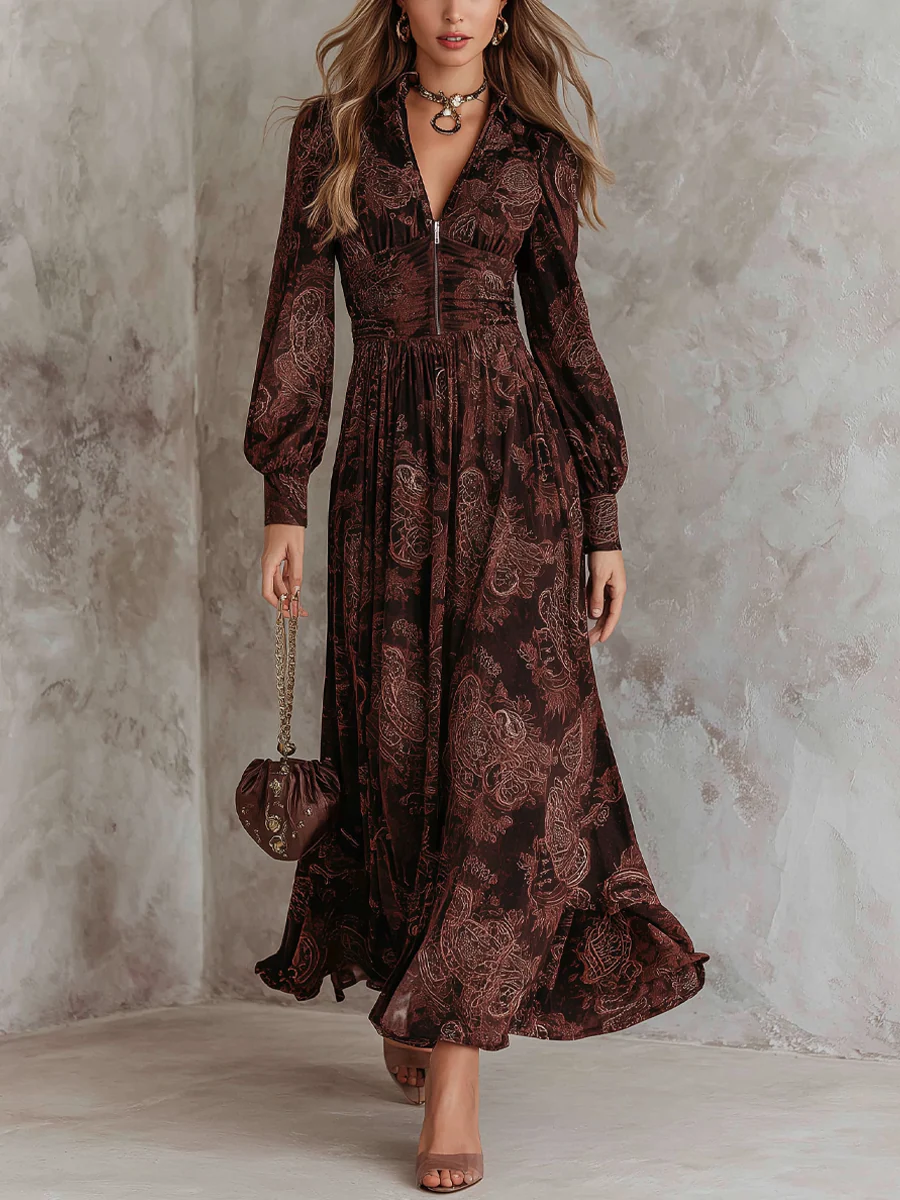 Argentina | Vestido Midi con Estampado de Cachemir y Cuello con Cremallera