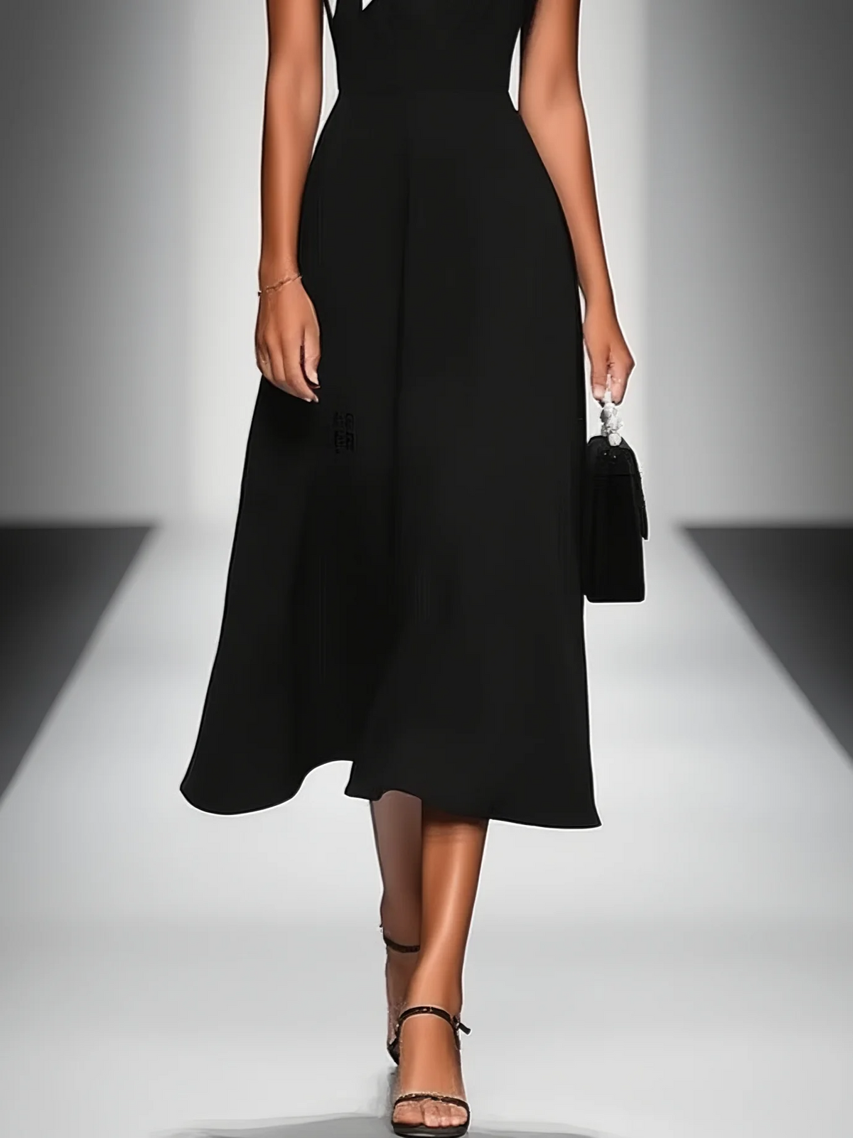 Pía | Vestido Midi Bicolor de Cuello Cuadrado