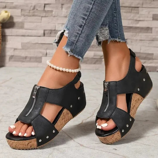 Frida | Sandalias de Cuña con Cremallera