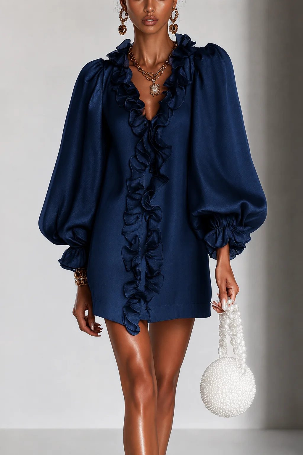 Justina | Vestido Corto con Volante y Mangas Abullonadas