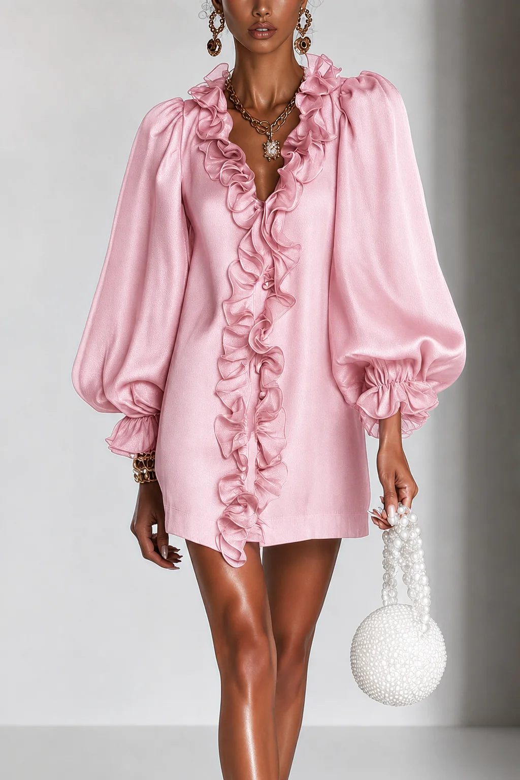 Justina | Vestido Corto con Volante y Mangas Abullonadas