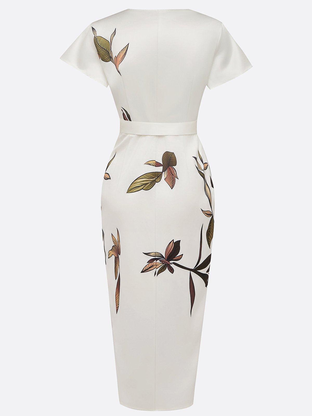 Justa | Vestido Midi Cruzado con Estampado de Hojas