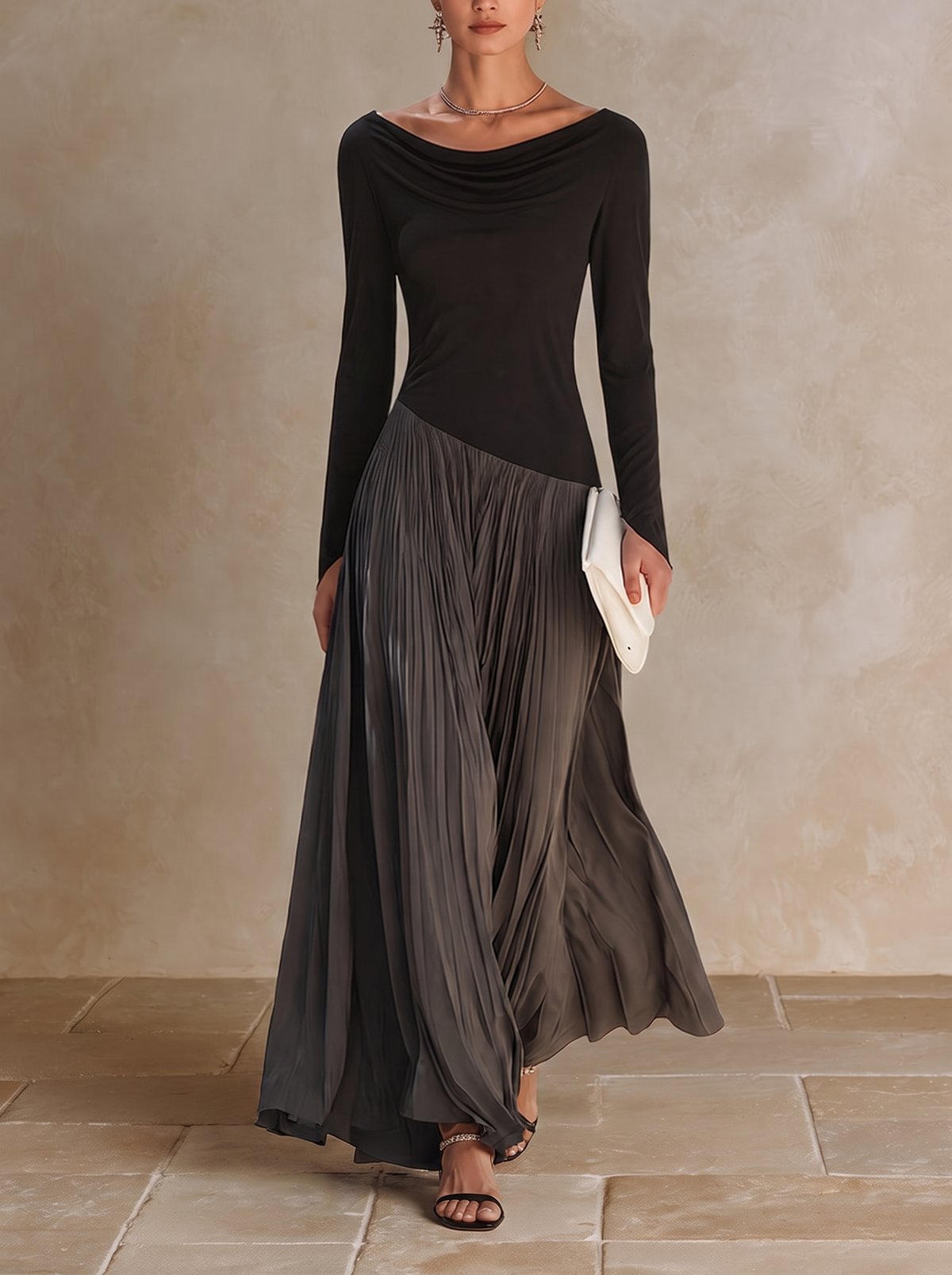 Marina | Vestido Largo Plisado Bicolor