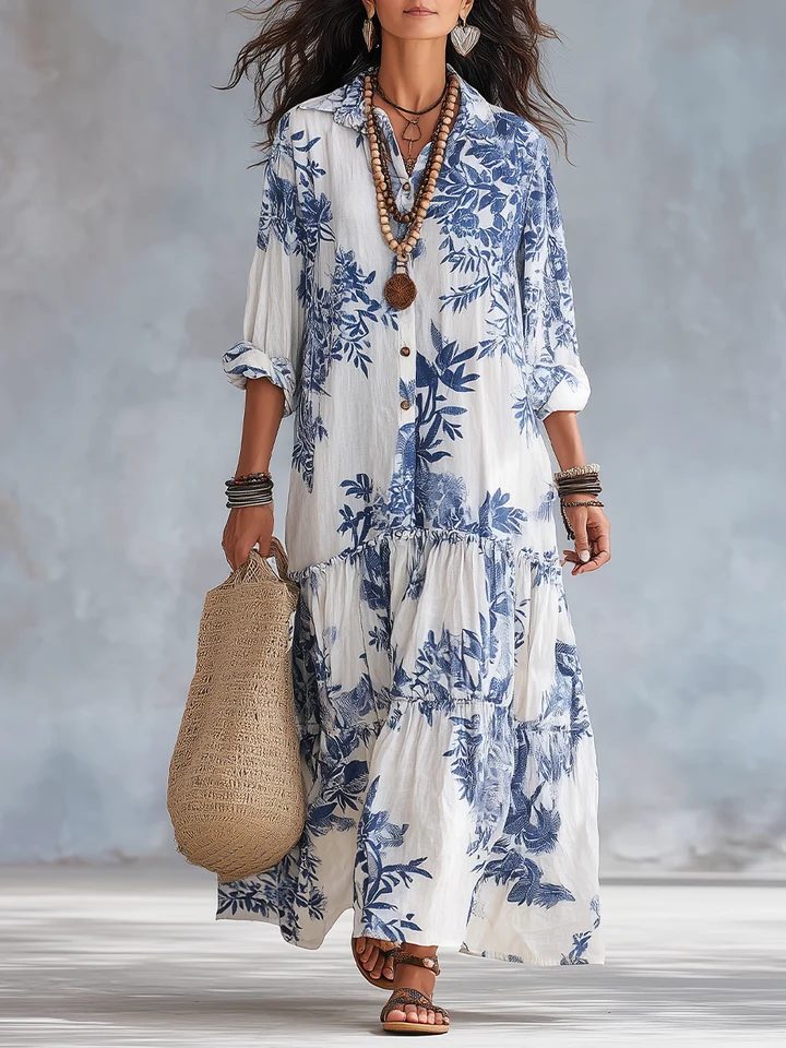 Leoncia | Vestido Largo Abotonado con Estampado Floral
