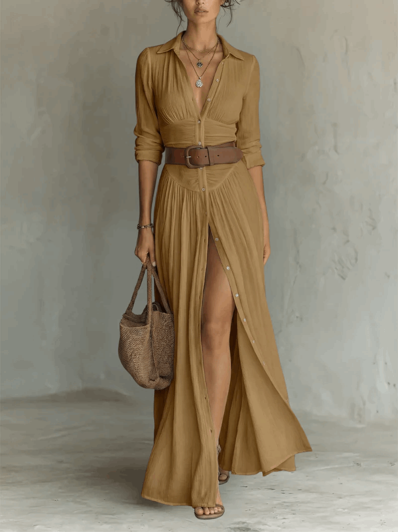 Secundina | Vestido Camisero Largo con Cinturón