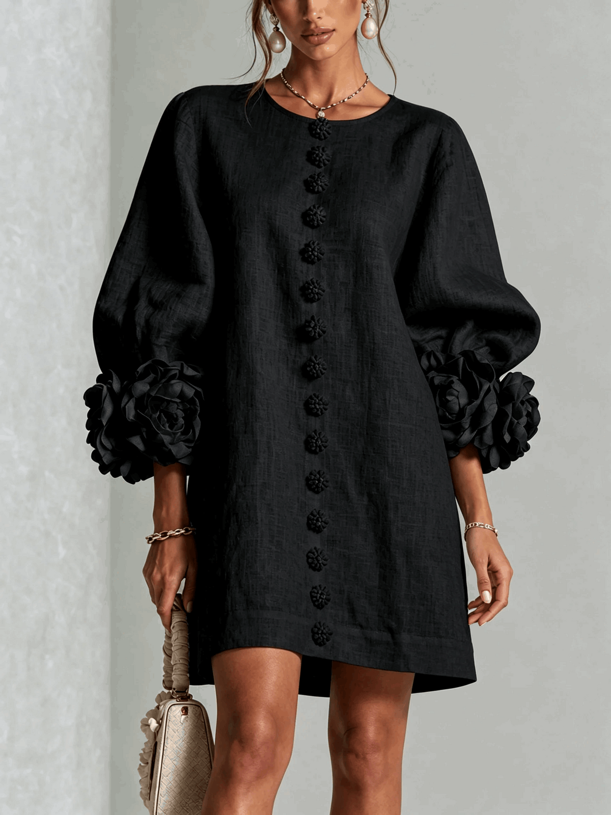 Etelvina | Minivestido Texturizado con Puños de Lazo