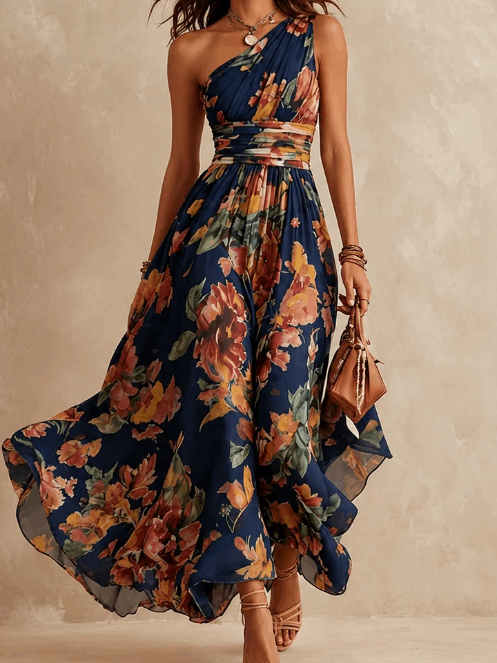 Iluminada | Vestido Largo Floral de un Hombro