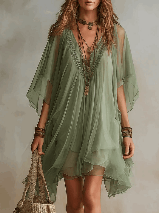Fausta | Vestido Vaporoso de Encaje con Mangas Capa