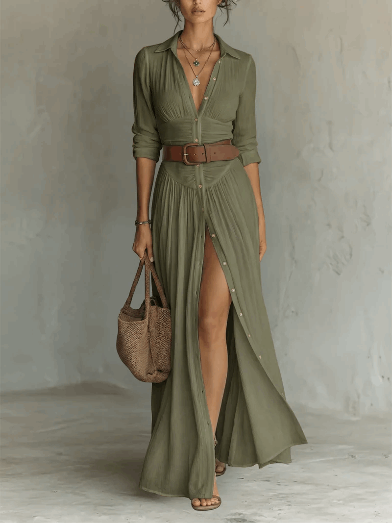 Secundina | Vestido Camisero Largo con Cinturón