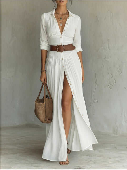 Secundina | Vestido Camisero Largo con Cinturón